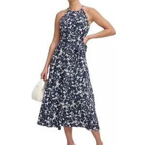 NWT - DKNY Women's Floral-Print Halter-Neck Midi Dress Blue/White Size 6
